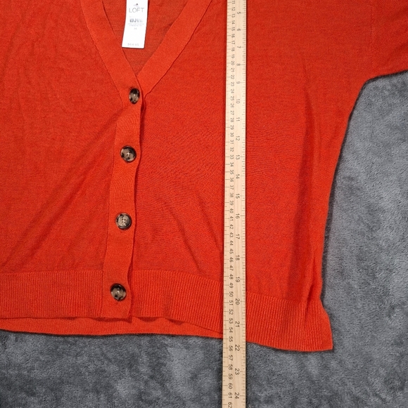 LOFT Women’s Orange Drop Shoulder V-Neck Button Down Cardigan Sweater Size M - Picture 9 of 12